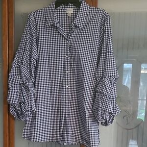 Cupio Womens Navy and White Plaid Shirt